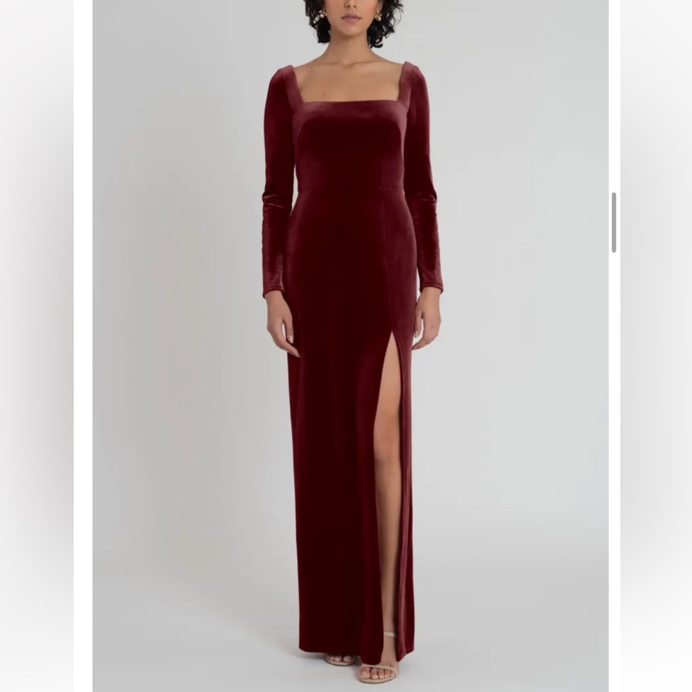 Jenny Yoo Deep Red Velvet Gown — Dark Berry